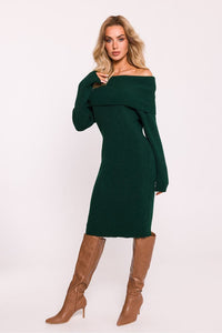 Ribbed Yarn Sweater Dress with High Collar - Michelle & Kenza Co.