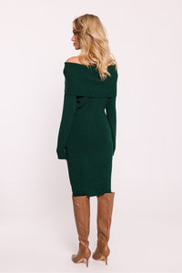 Ribbed Yarn Sweater Dress with High Collar - Michelle & Kenza Co.