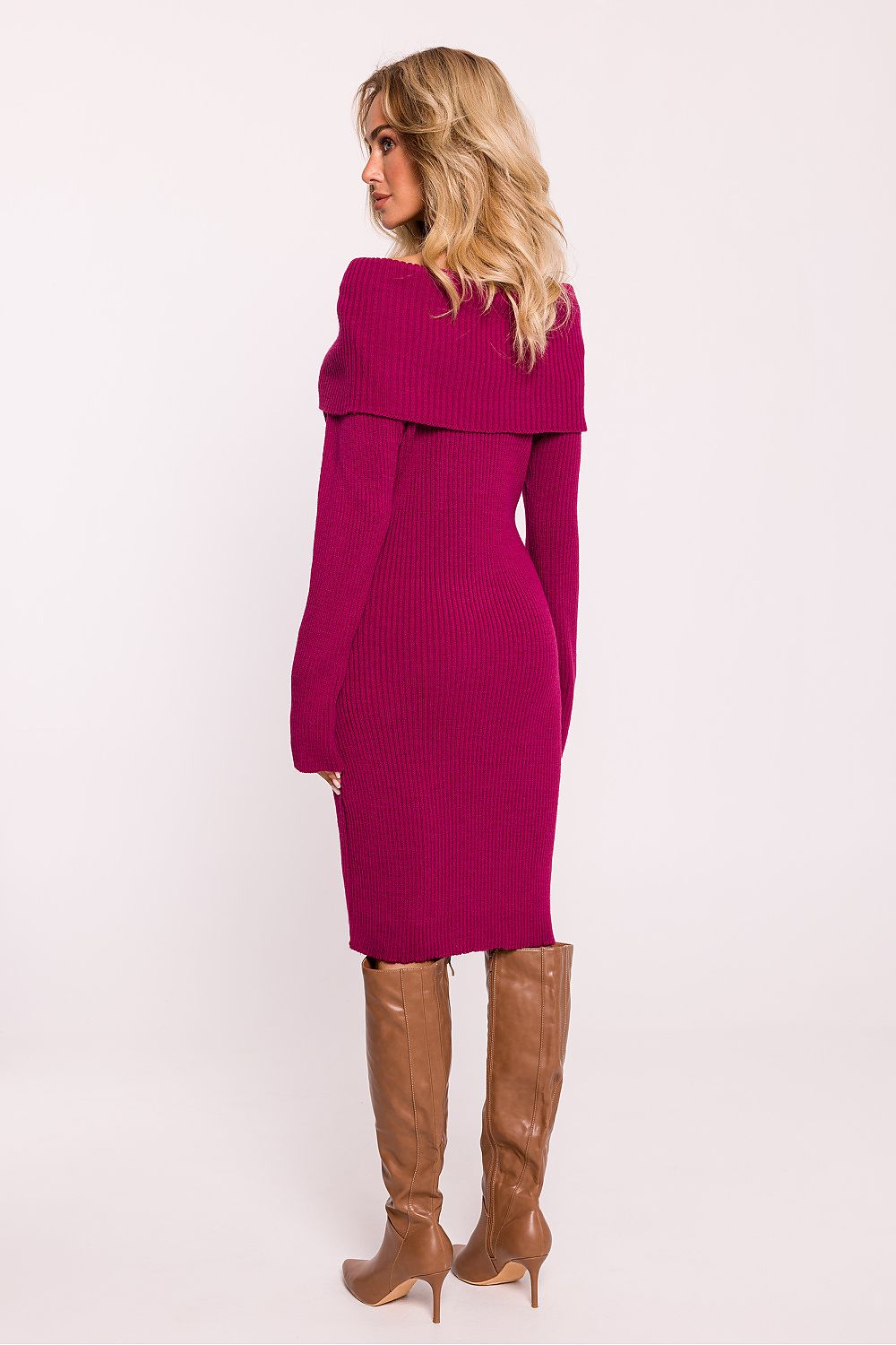 Ribbed Yarn Sweater Dress with High Collar - Michelle & Kenza Co.