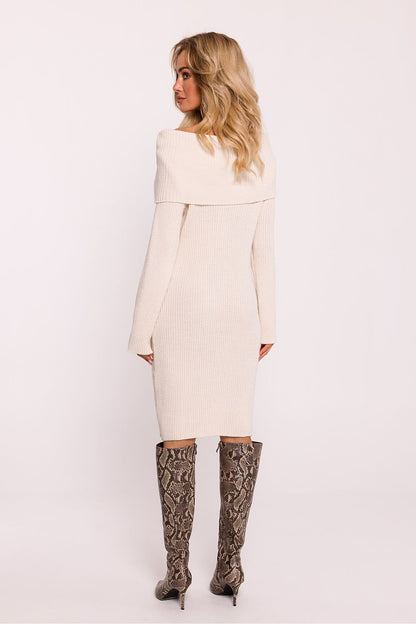 Ribbed Yarn Sweater Dress with High Collar - Michelle & Kenza Co.