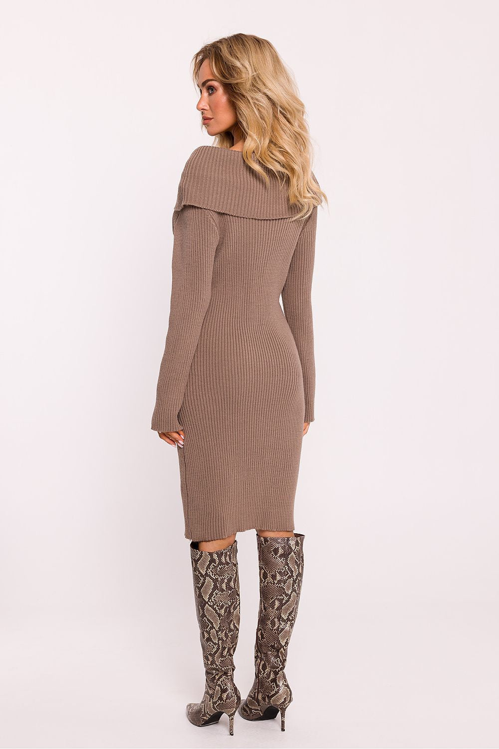 Ribbed Yarn Sweater Dress with High Collar - Michelle & Kenza Co.