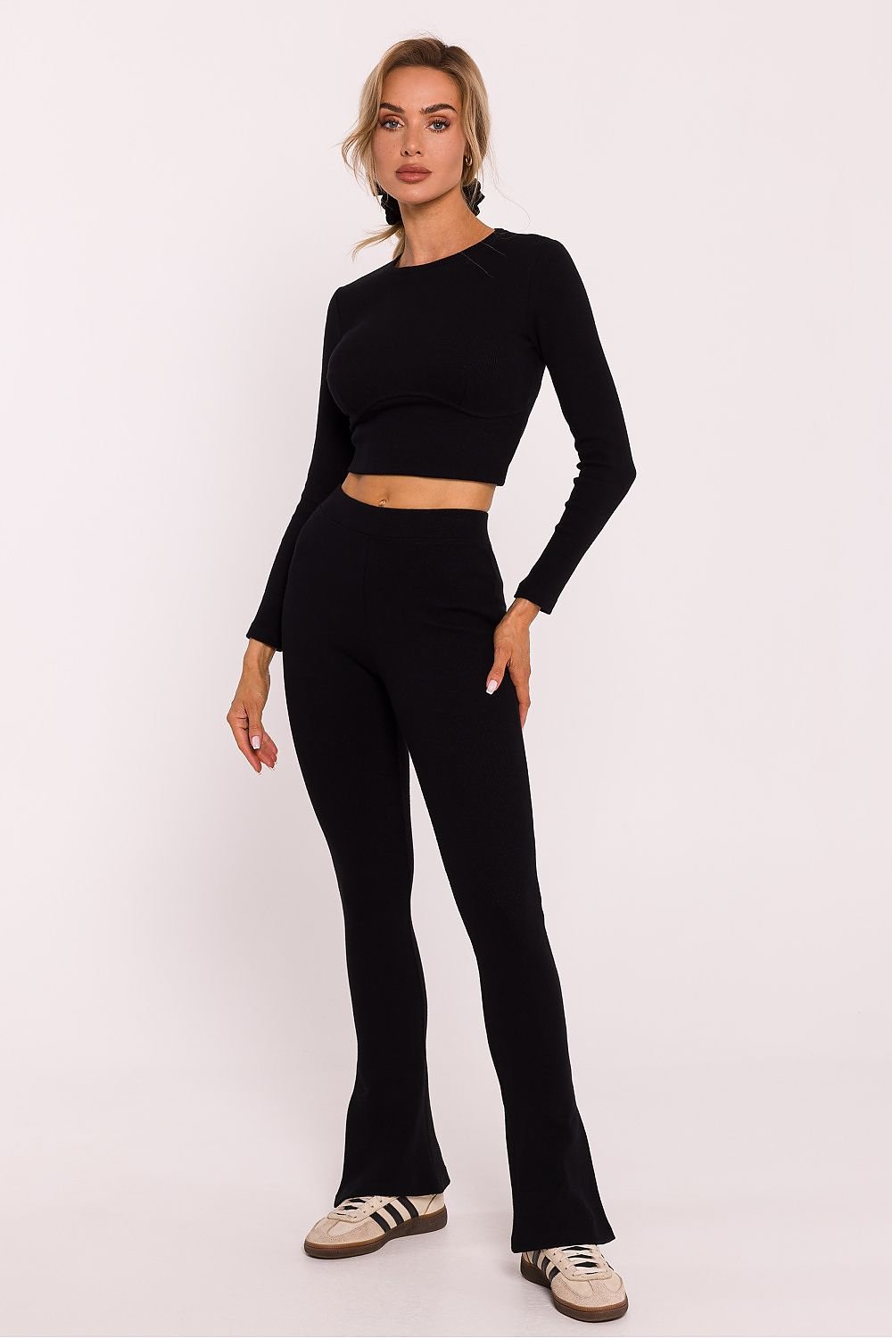 Ribbed Cotton Leggings with Side Slits - Michelle & Kenza Co.