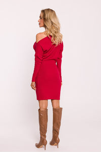 Ribbed Cotton Dress with Asymmetrical Neckline - Michelle & Kenza Co.