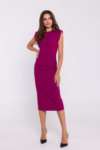 Stretch Knit Midi Dress with Delicate Shoulder Pads - Michelle & Kenza Co.