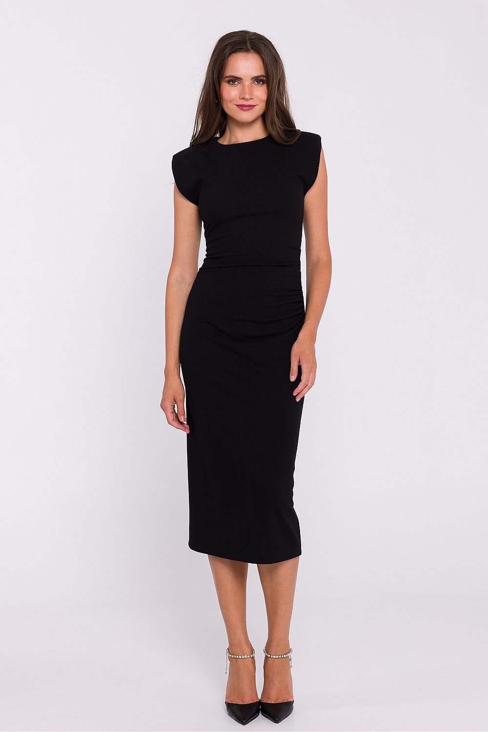 Stretch Knit Midi Dress with Delicate Shoulder Pads - Michelle & Kenza Co.