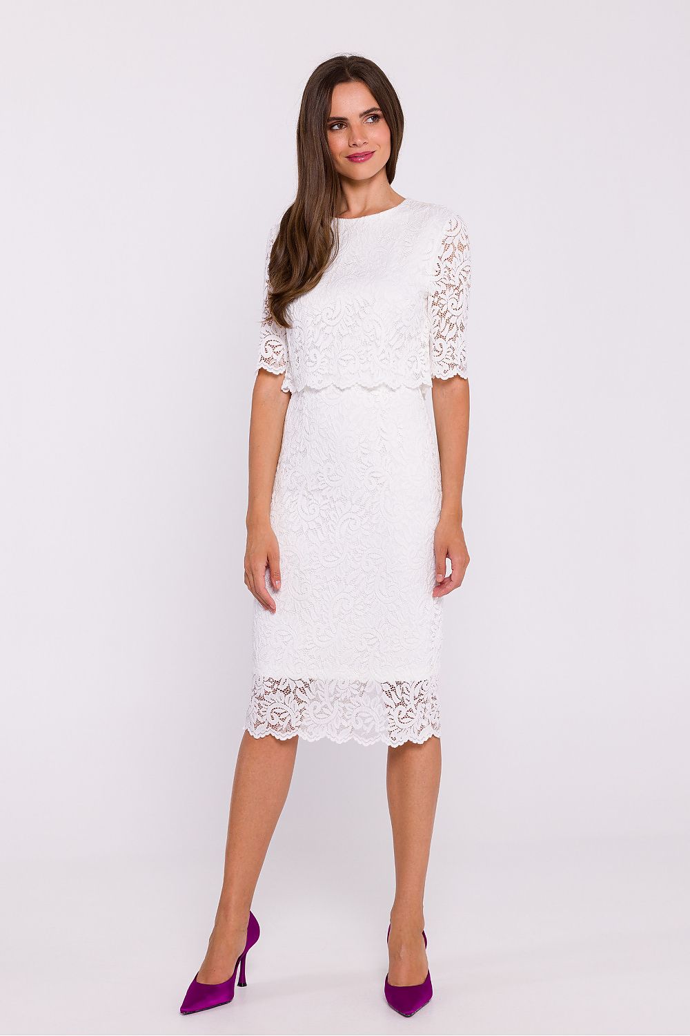 Lace Evening Dress with Elegant Pencil Cut - Michelle & Kenza Co.