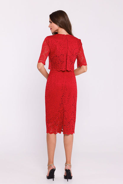 Lace Evening Dress with Elegant Pencil Cut - Michelle & Kenza Co.