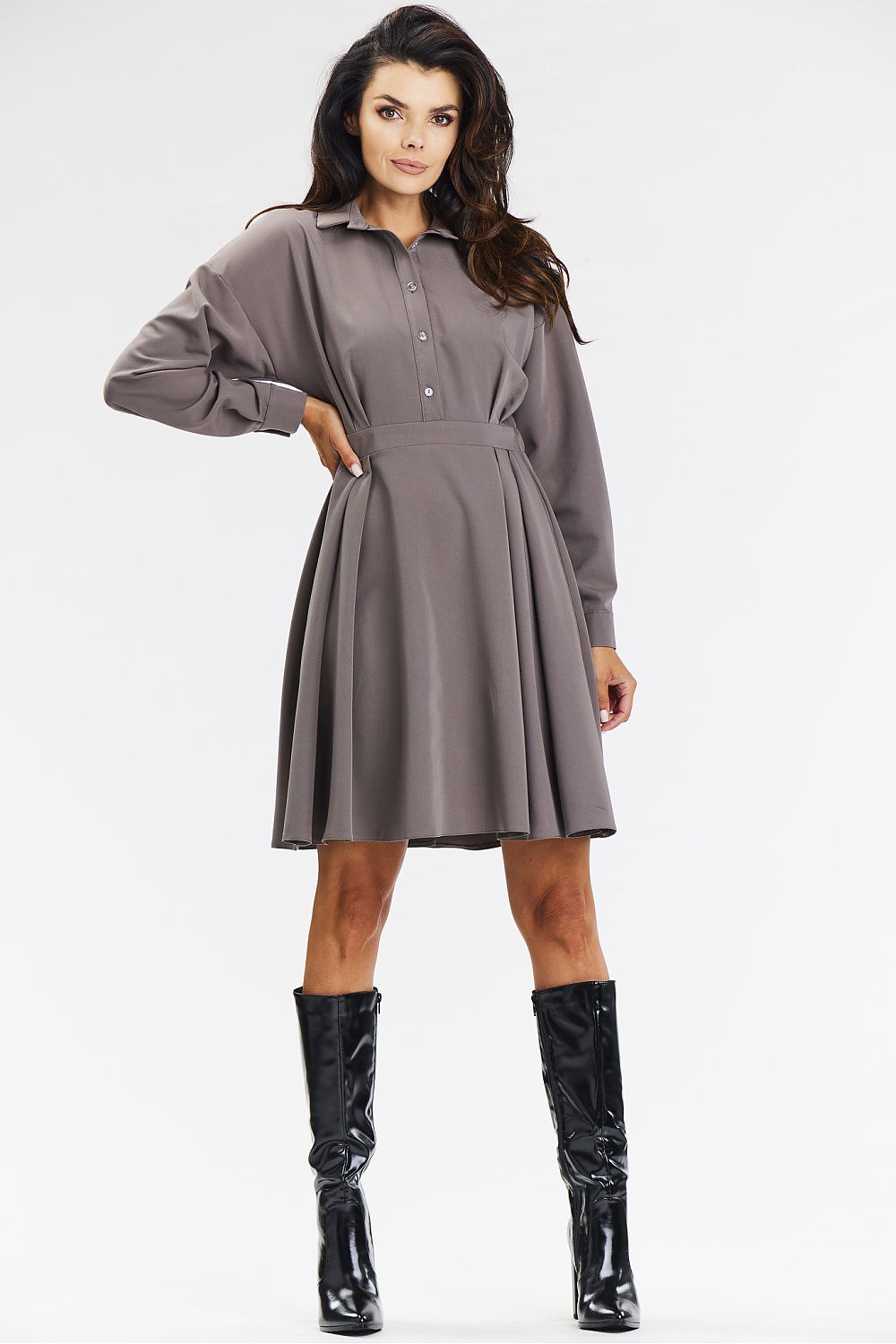 Elegant Shirt Dress - Flared Hem