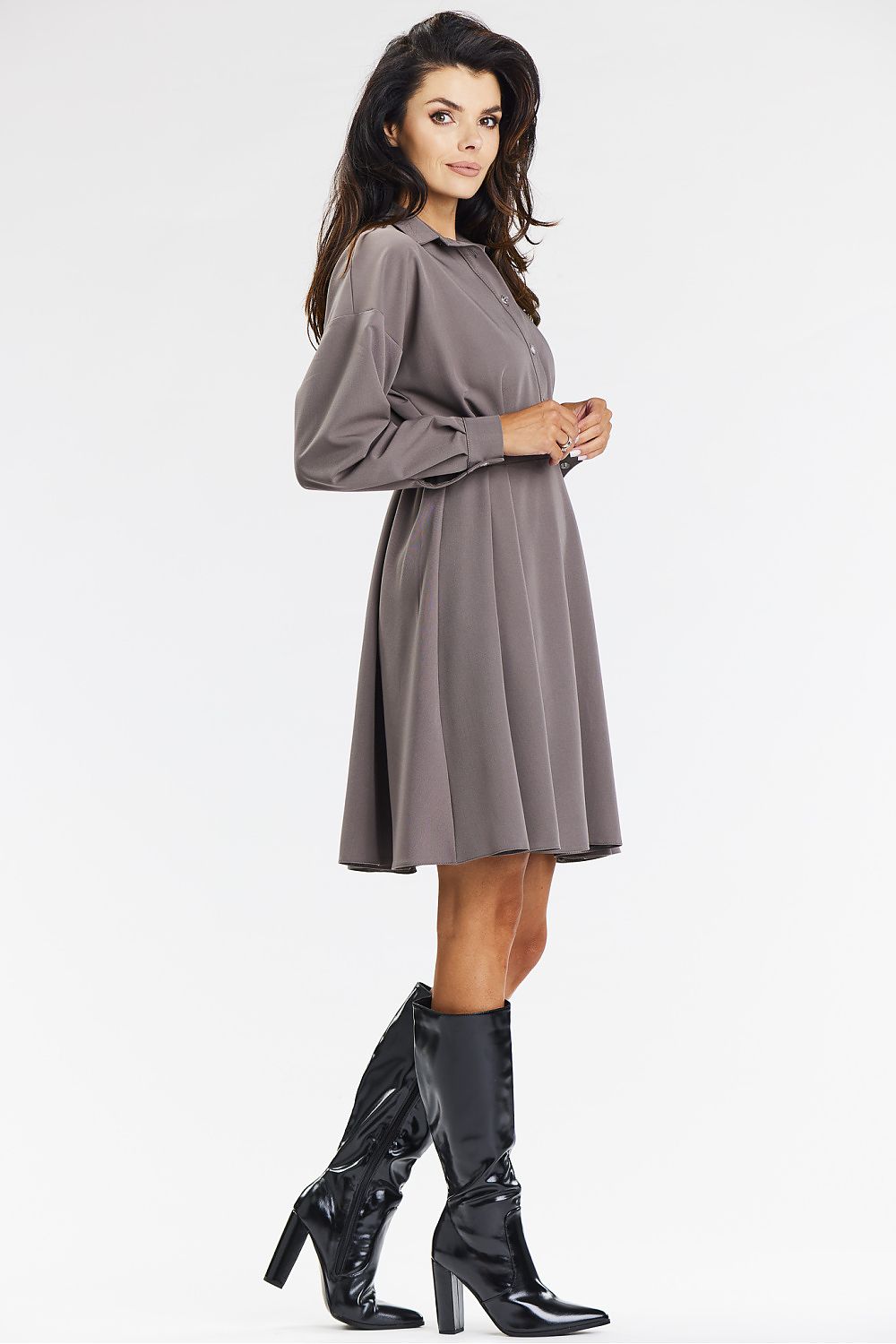 Elegant Shirt Dress - Flared Hem