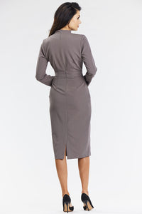 Elegant Midi Dress - Fitted V Neckline