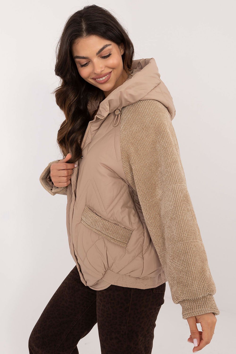 Corduroy Sleeve Jacket with Hood and Zipper Pockets - Michelle & Kenza Co.