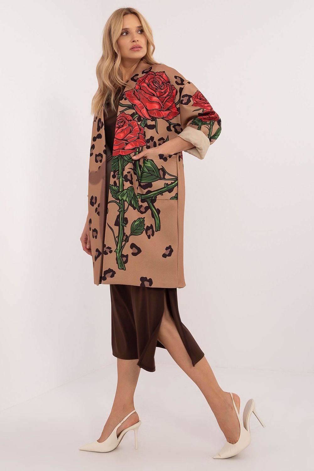 Elegant Rose Print Coat