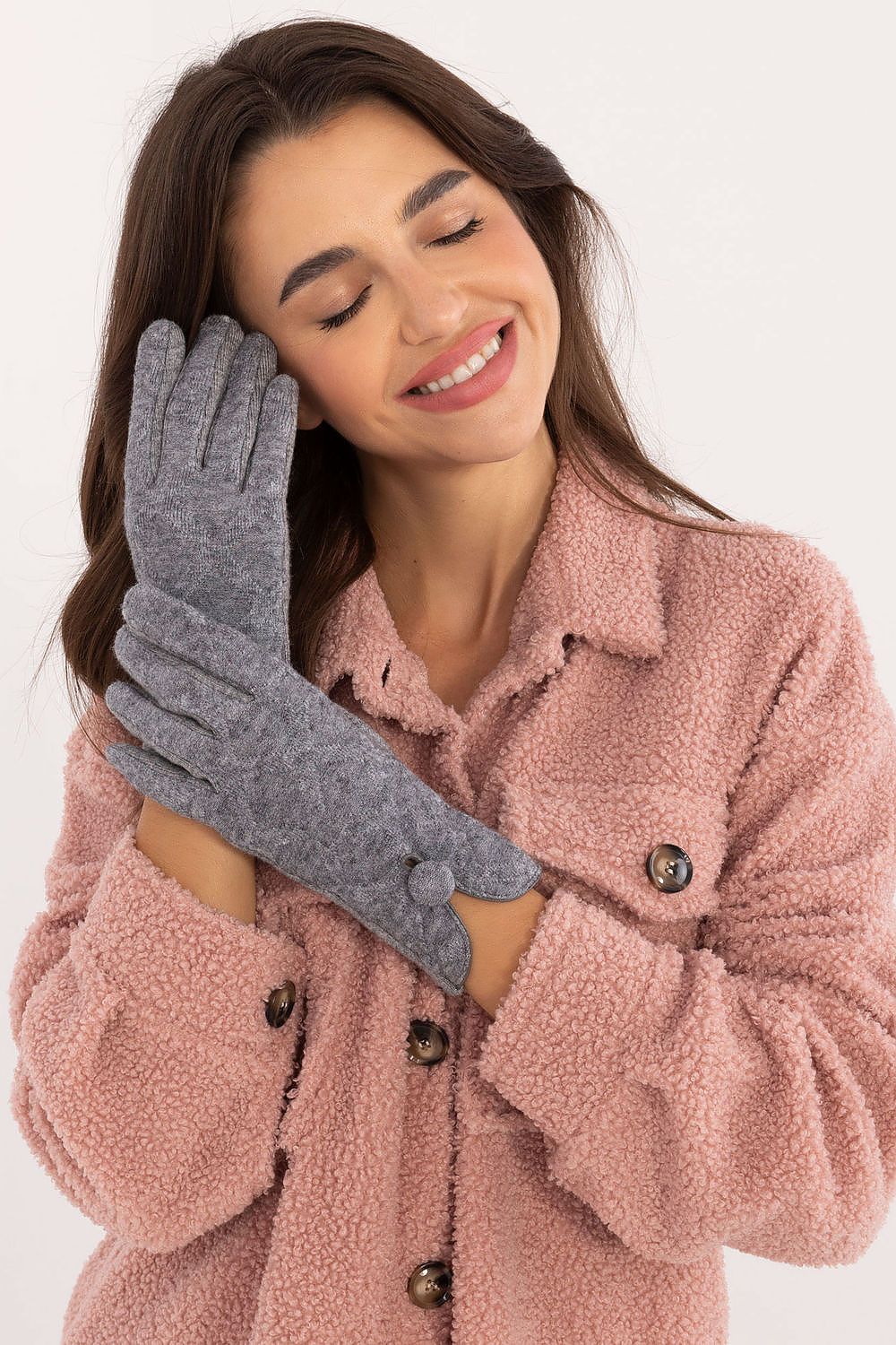 Smooth Fabric Gloves with Decorative Button Detail - Michelle & Kenza Co.