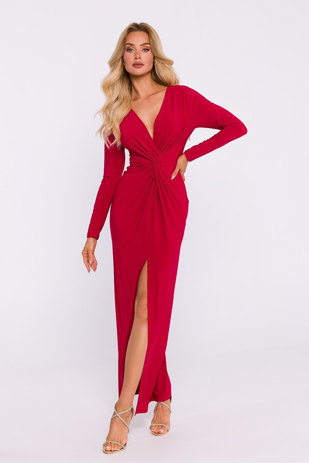 Stretch Knit Maxi Dress with Deep V Neckline - Michelle & Kenza Co.