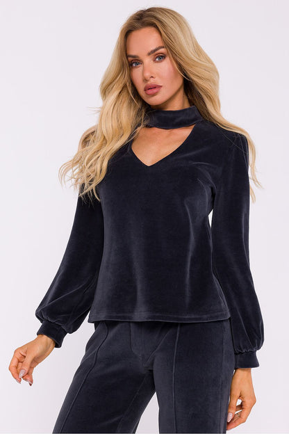 Velour Blouse with Halter Neckline - Michelle & Kenza Co.