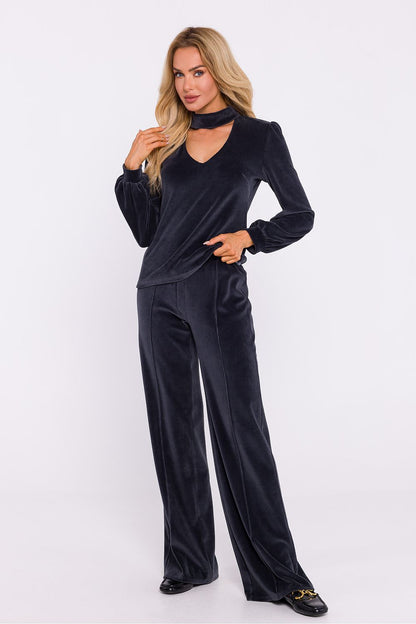 Velour Blouse with Halter Neckline - Michelle & Kenza Co.