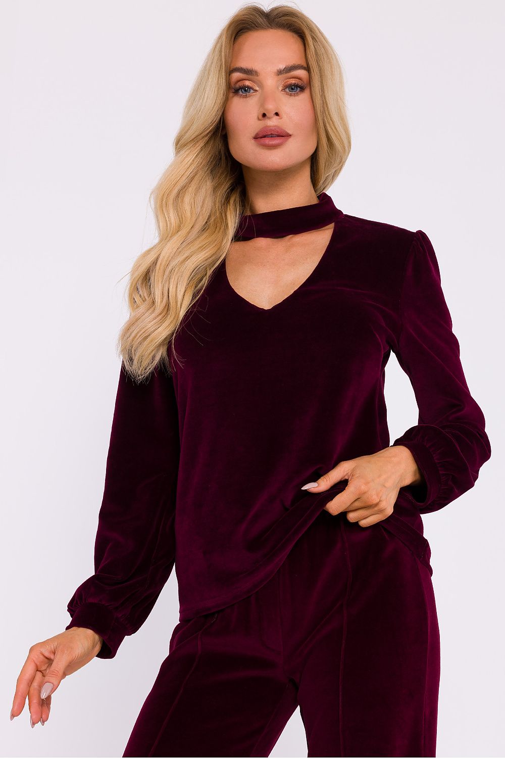 Velour Blouse with Halter Neckline - Michelle & Kenza Co.