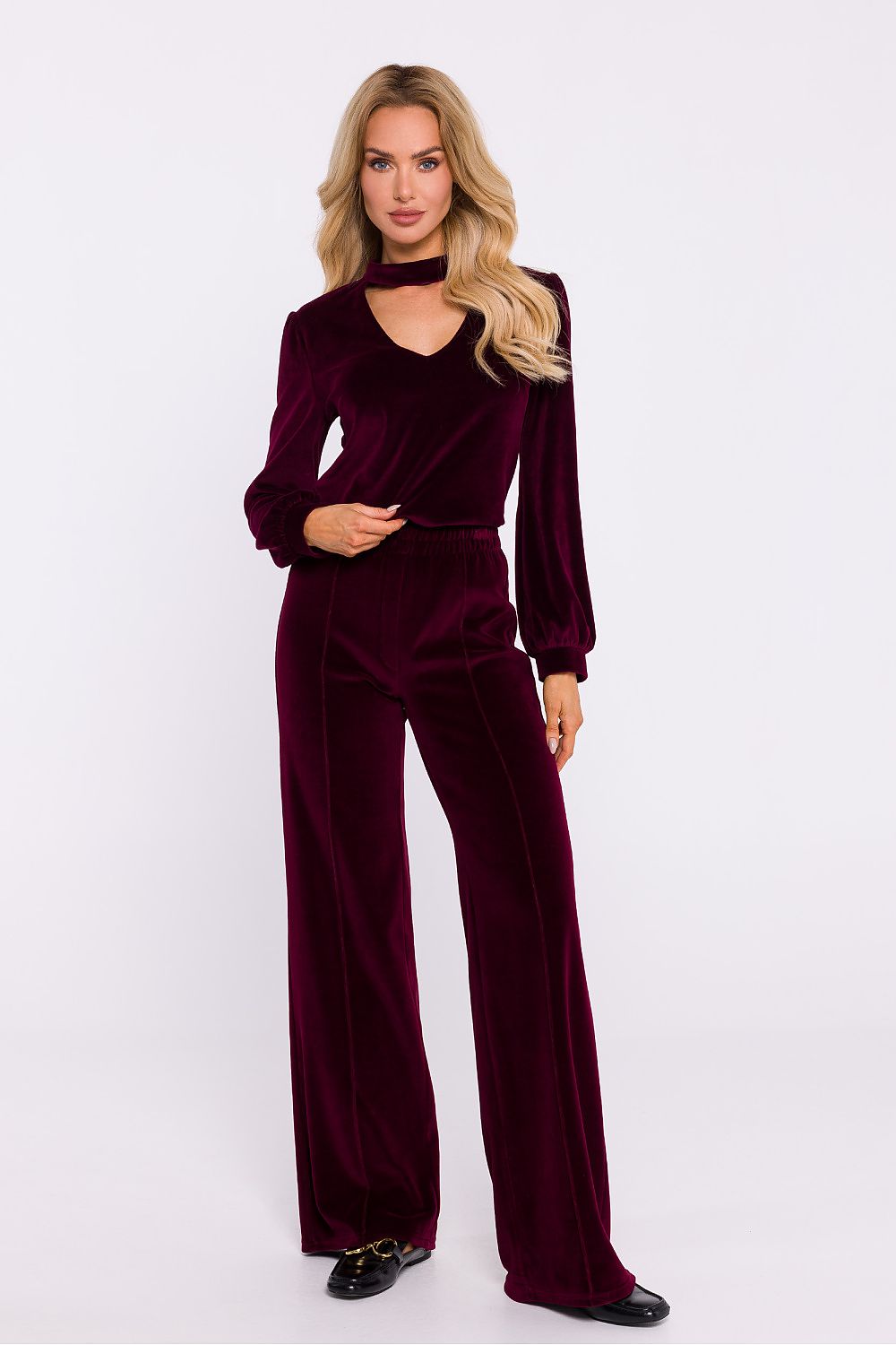 Velour Trousers with Widened Legs - Michelle & Kenza Co.