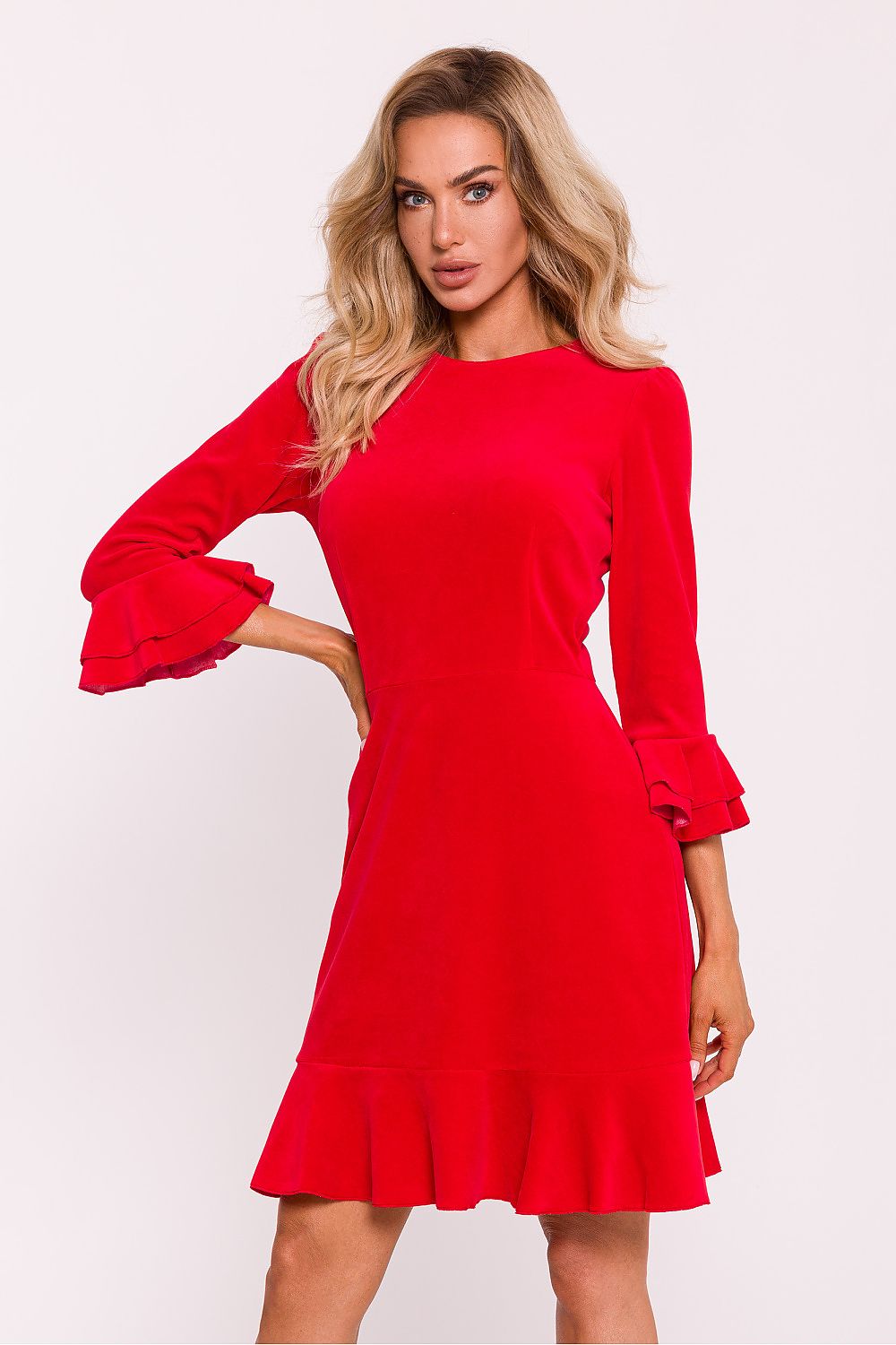 Velour Knit Daydress with Ruffled Sleeves - Michelle & Kenza Co.