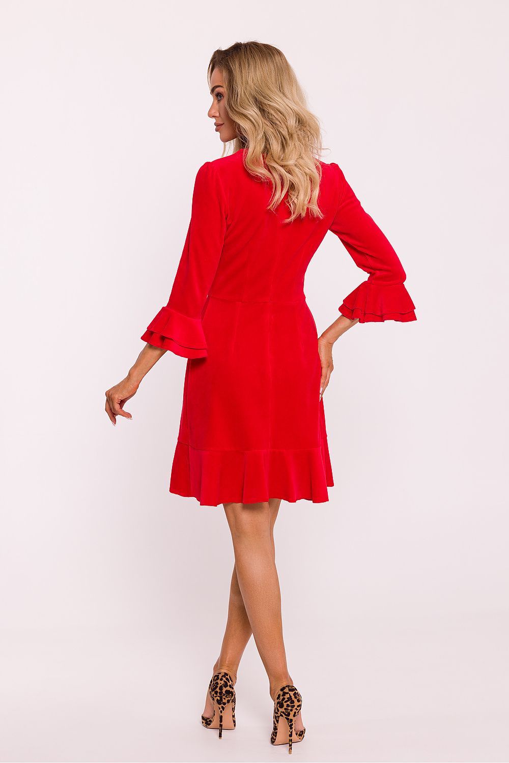 Velour Knit Daydress with Ruffled Sleeves - Michelle & Kenza Co.