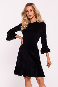 Velour Knit Daydress with Ruffled Sleeves - Michelle & Kenza Co.