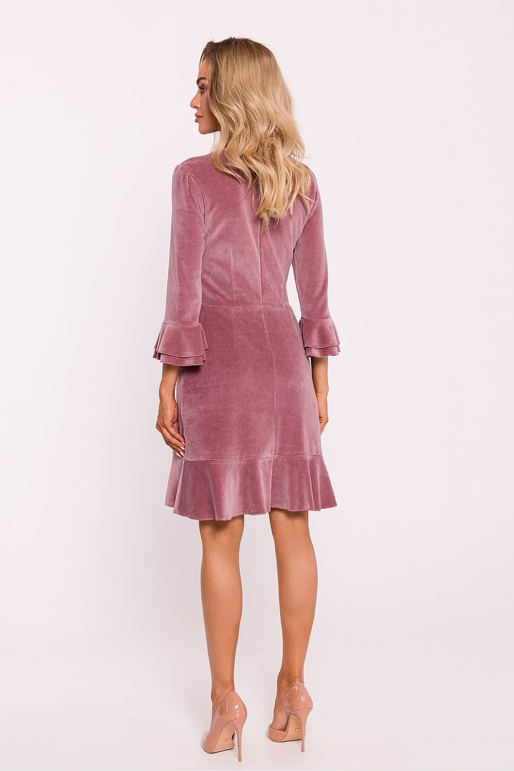 Velour Knit Daydress with Ruffled Sleeves - Michelle & Kenza Co.