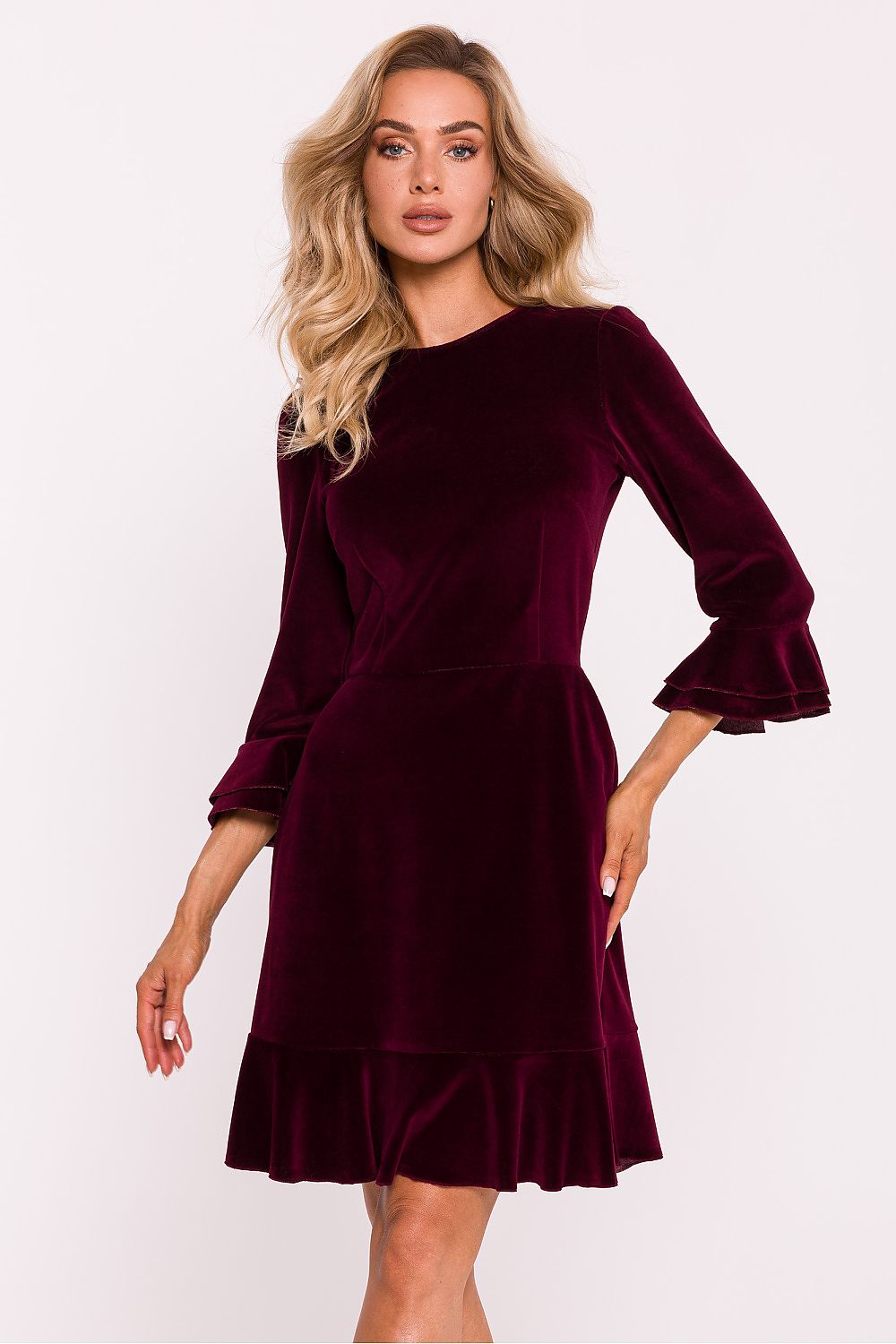 Velour Knit Daydress with Ruffled Sleeves - Michelle & Kenza Co.