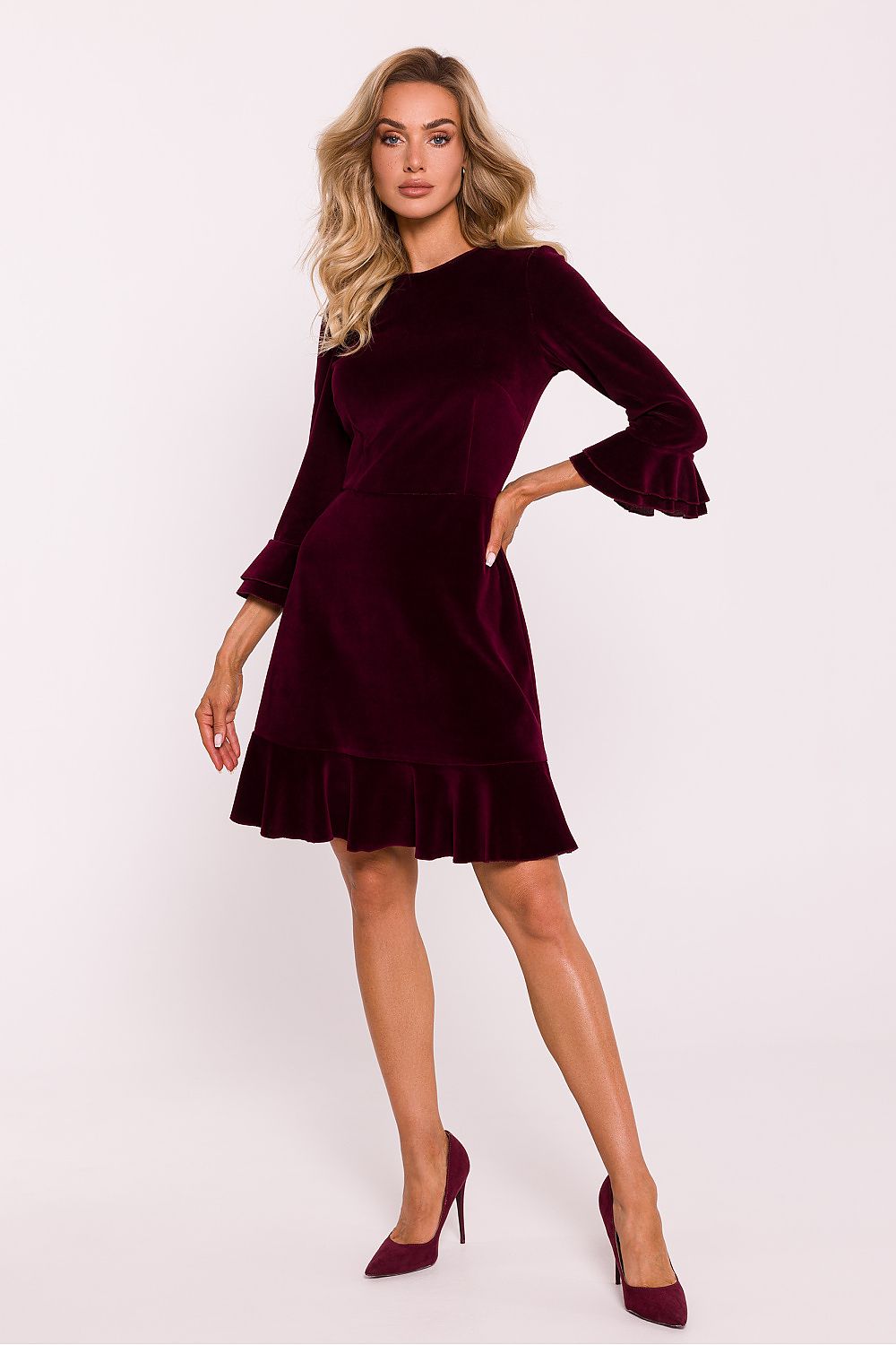 Ruffled Sleeve Velour Daydress