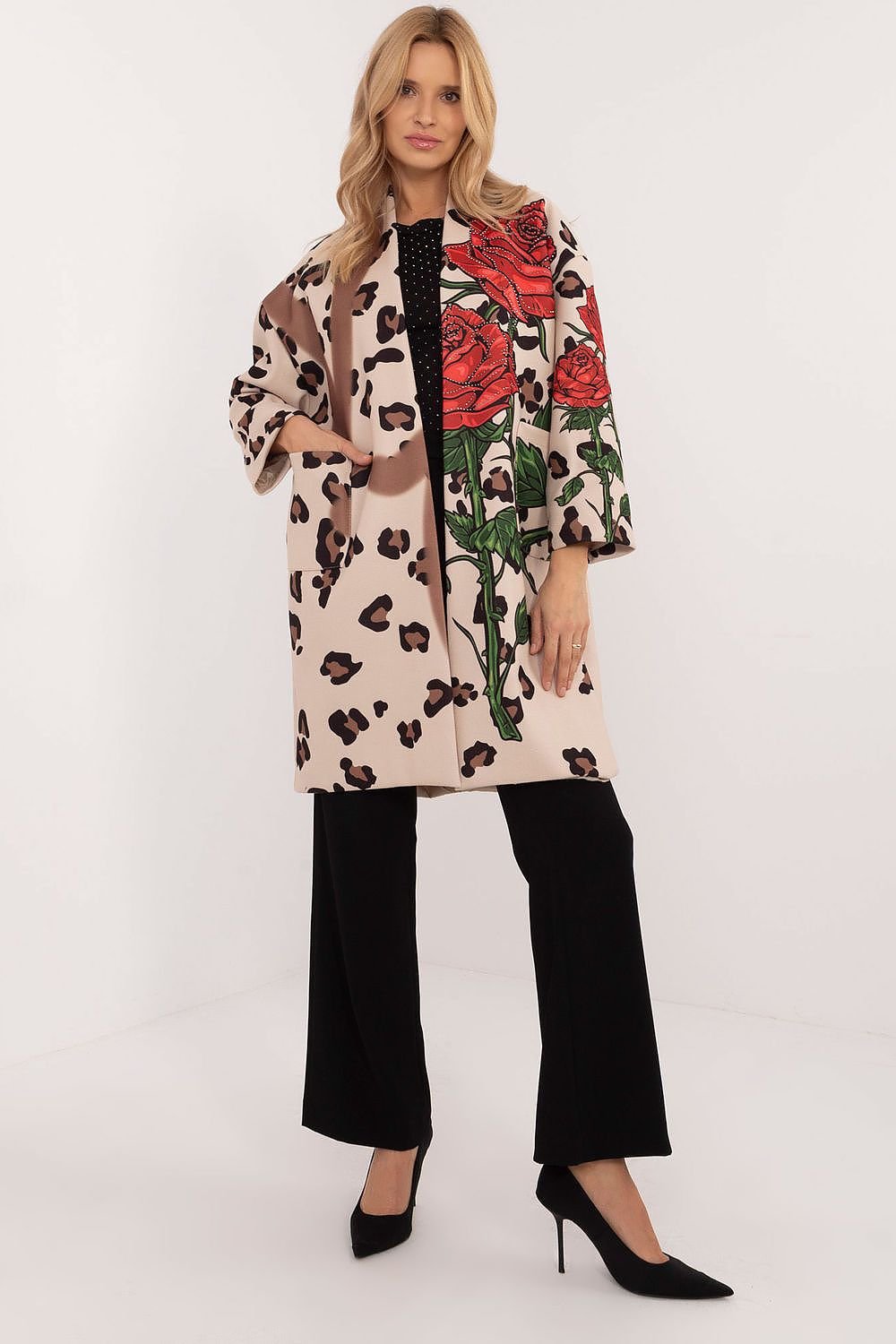 Elegant Rose Print Coat