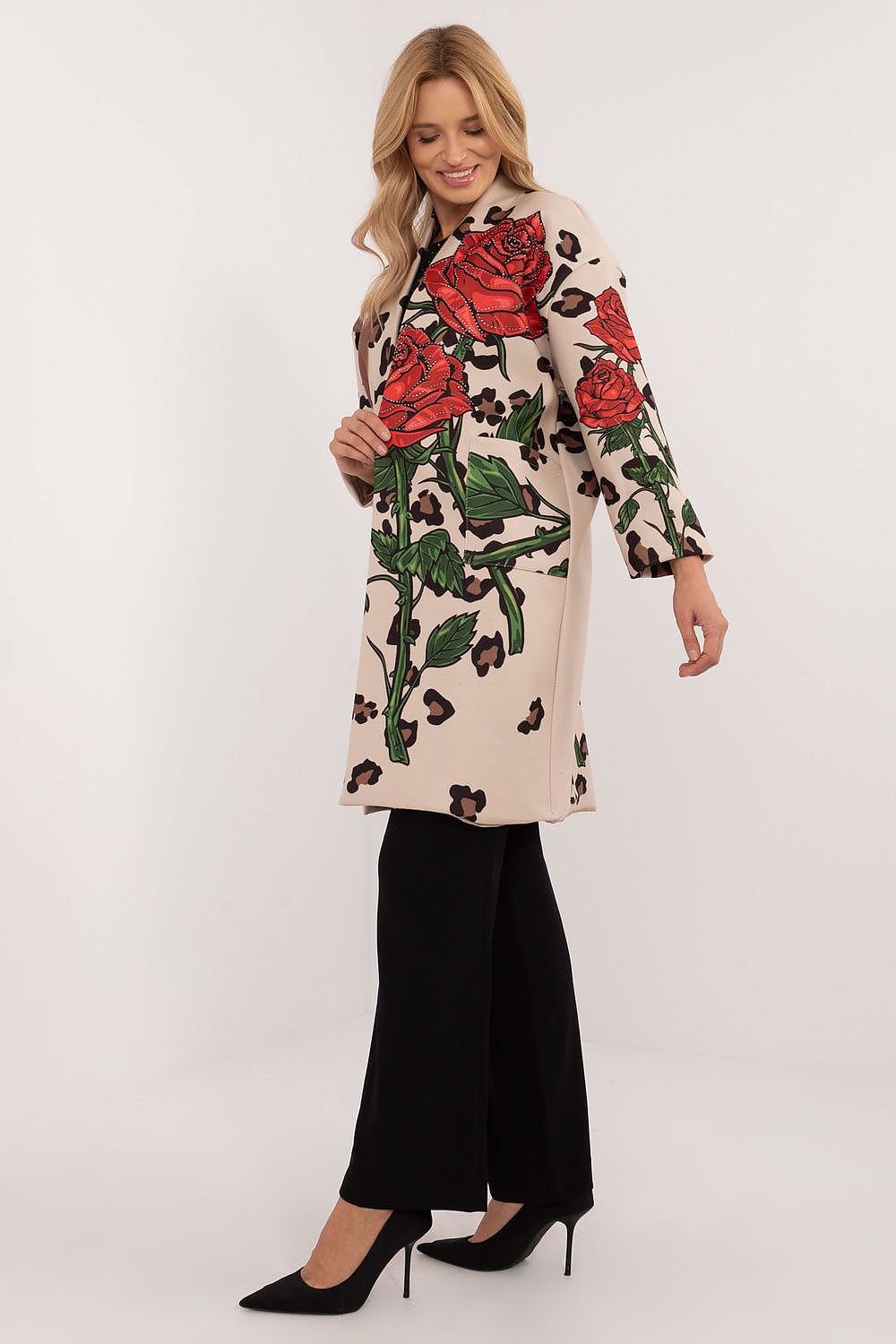 Elegant Rose Print Coat