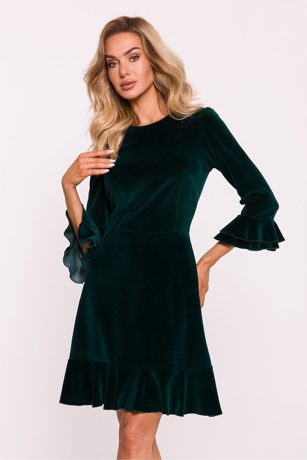 Velour Knit Daydress with Ruffled Details - Michelle & Kenza Co.