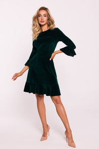 Velour Knit Daydress with Ruffled Details - Michelle & Kenza Co.