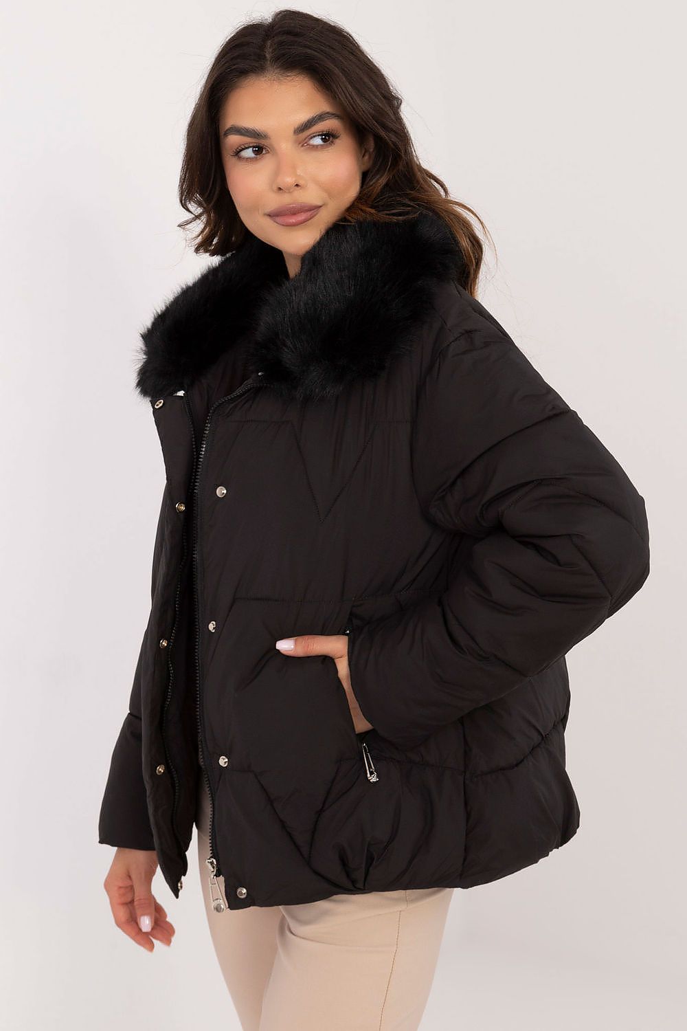 Quilted Jacket with Fur-Trimmed Collar - Michelle & Kenza Co.