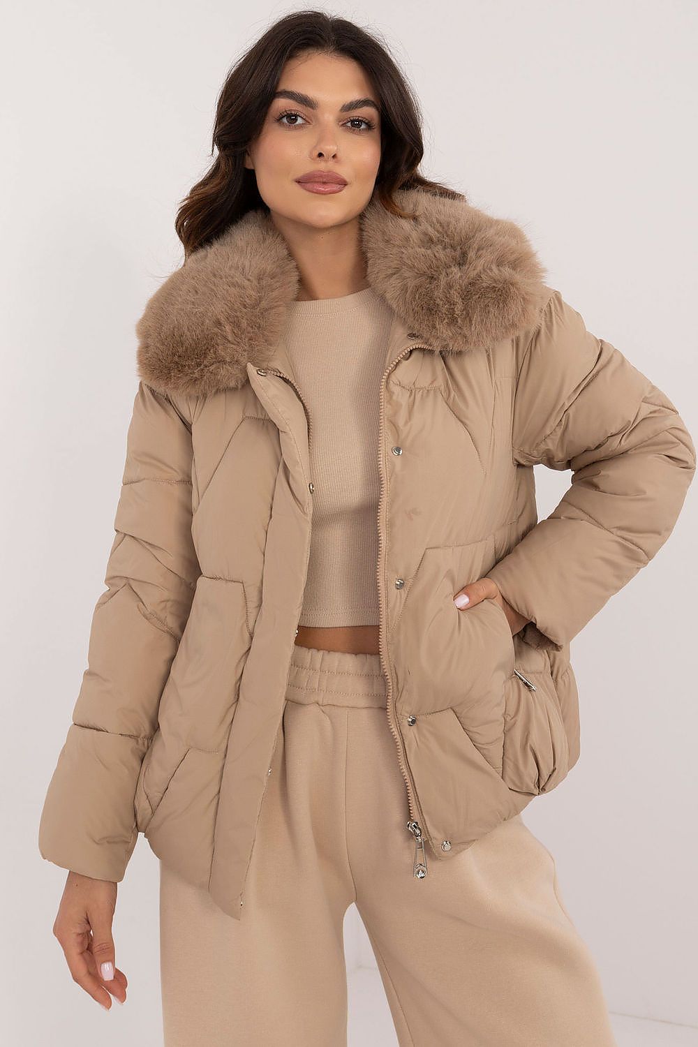 Quilted Jacket with Fur-Trimmed Collar - Michelle & Kenza Co.