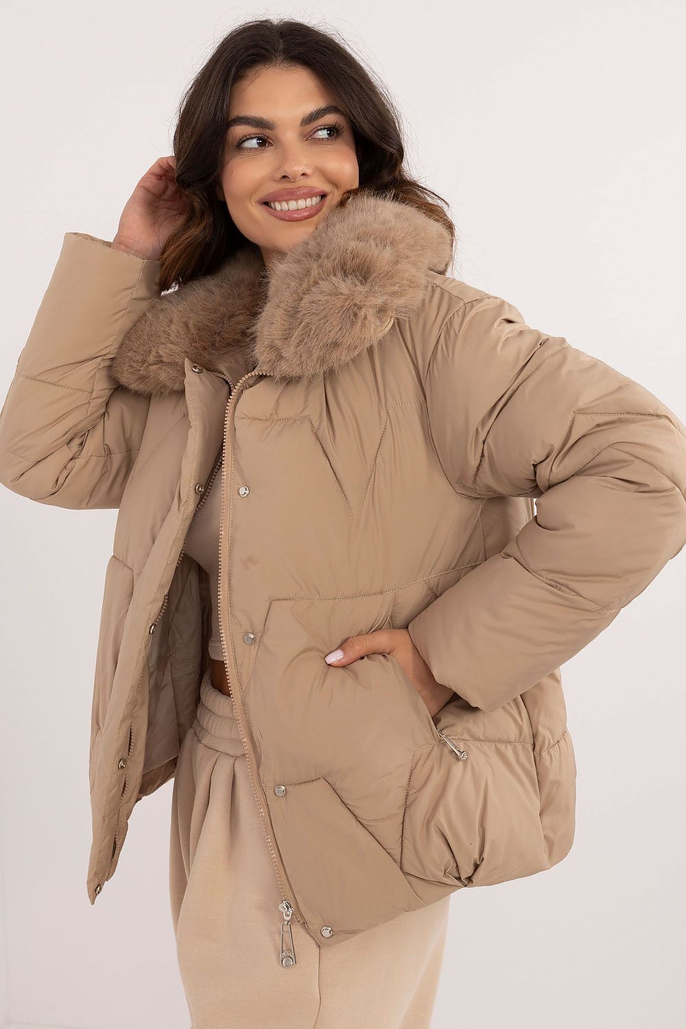 Quilted Jacket with Fur-Trimmed Collar - Michelle & Kenza Co.