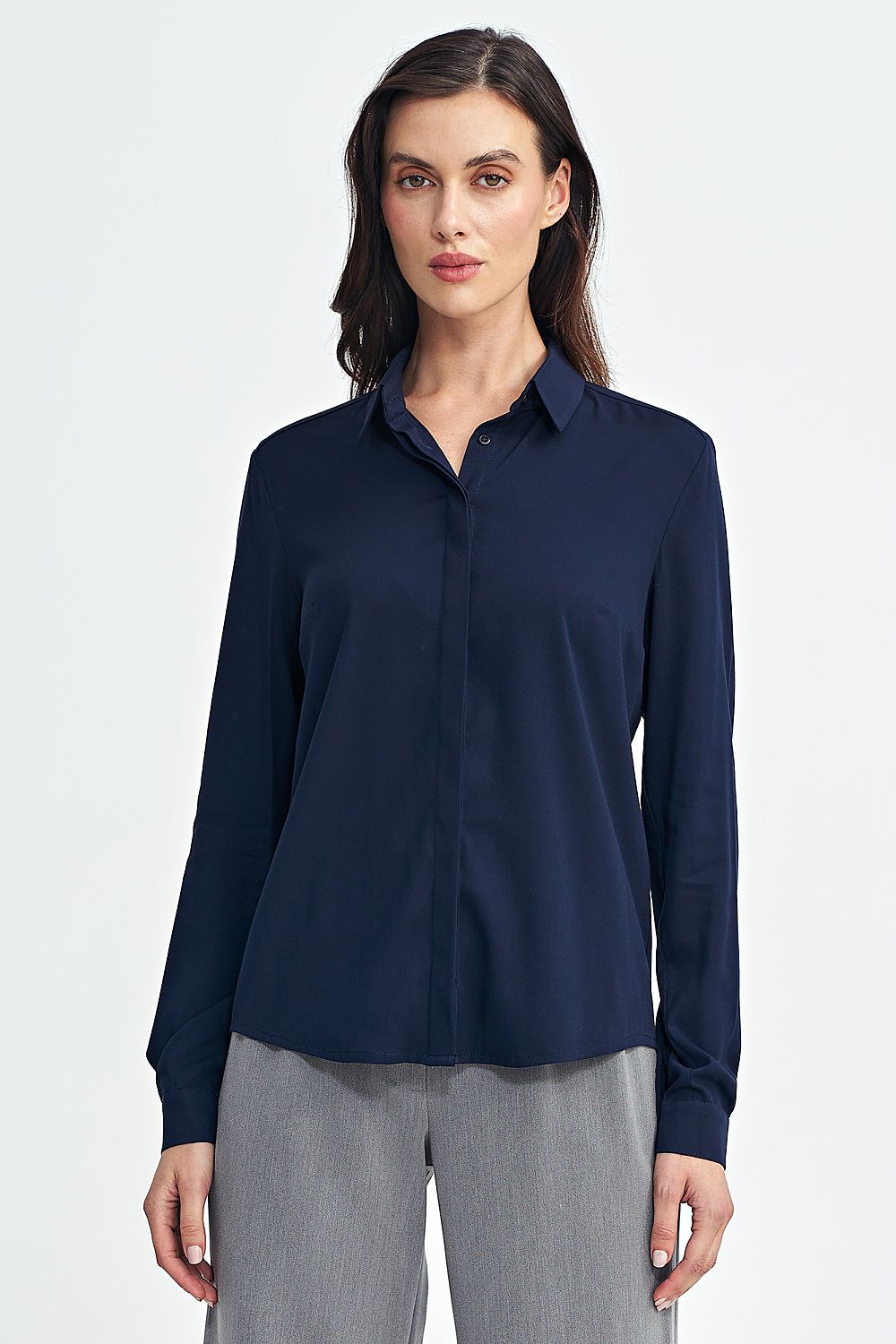 Viscose Long Sleeve Shirt with Classic Collar - Michelle & Kenza Co.