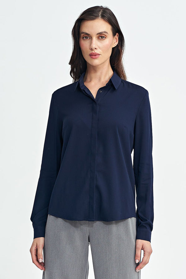 Viscose Long Sleeve Shirt with Classic Collar - Michelle & Kenza Co.