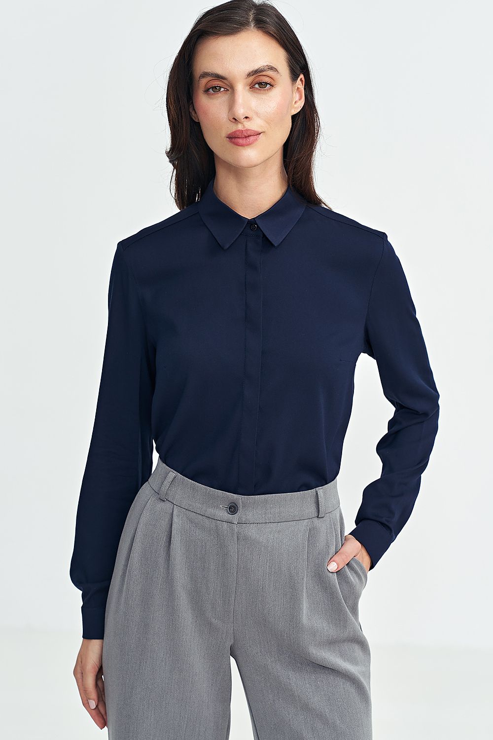 Viscose Long Sleeve Shirt with Classic Collar - Michelle & Kenza Co.