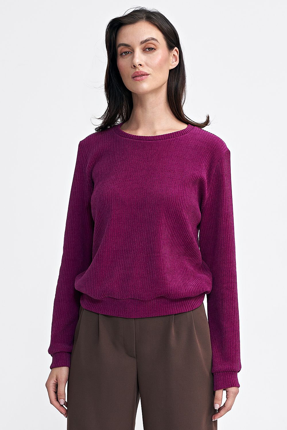 Ribbed Knit Blouse with Classic Round Neckline - Michelle & Kenza Co.