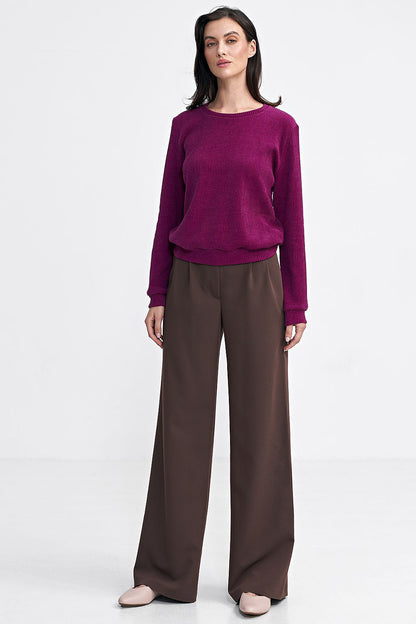 Ribbed Knit Blouse with Classic Round Neckline - Michelle & Kenza Co.