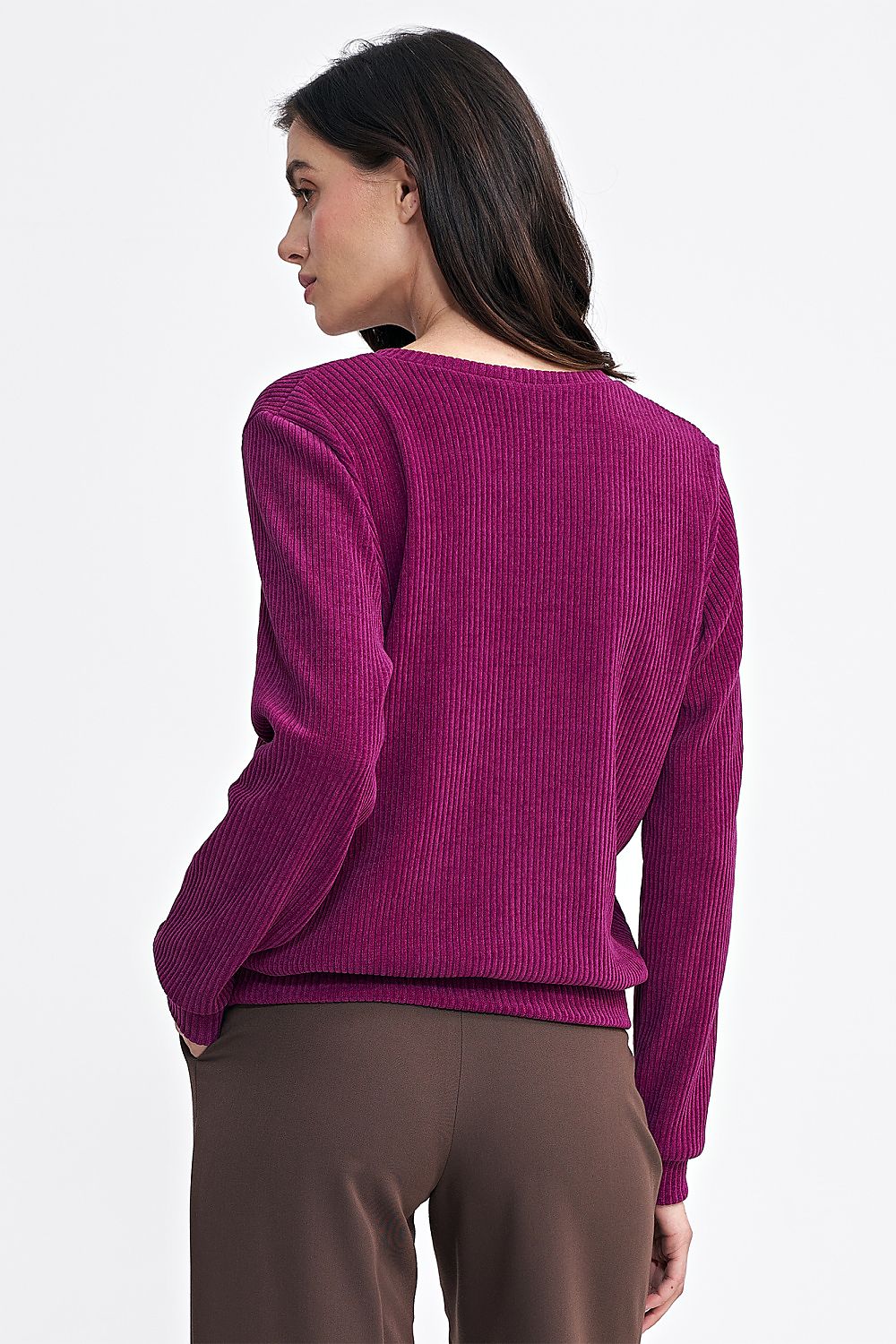 Ribbed Knit Blouse with Classic Round Neckline - Michelle & Kenza Co.