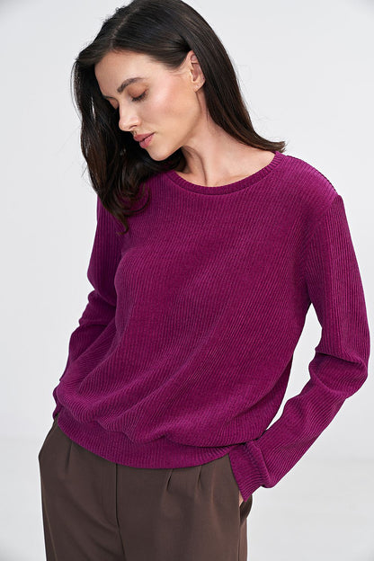 Ribbed Knit Blouse with Classic Round Neckline - Michelle & Kenza Co.