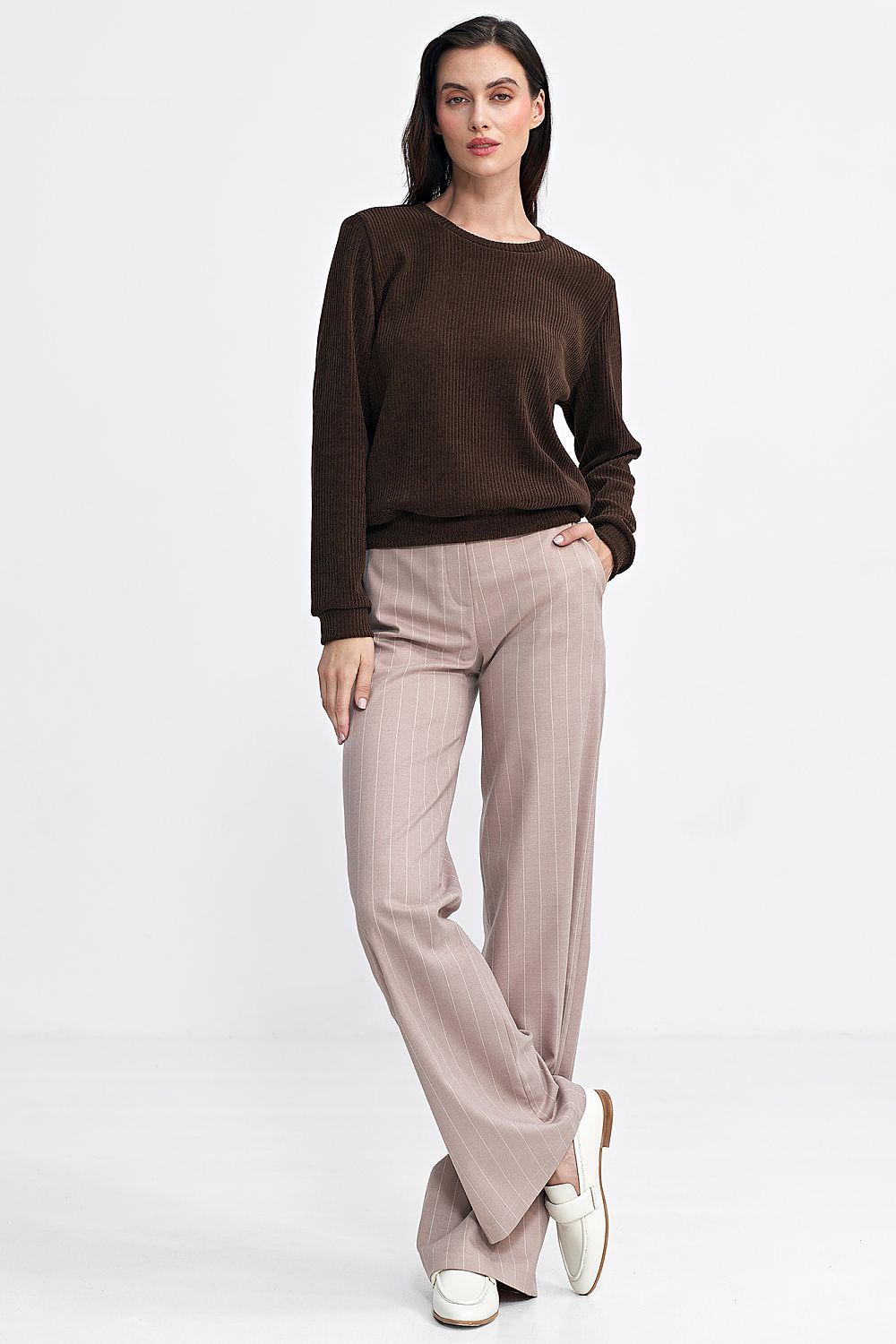 Ribbed Knit Blouse with Classic Round Neckline - Michelle & Kenza Co.