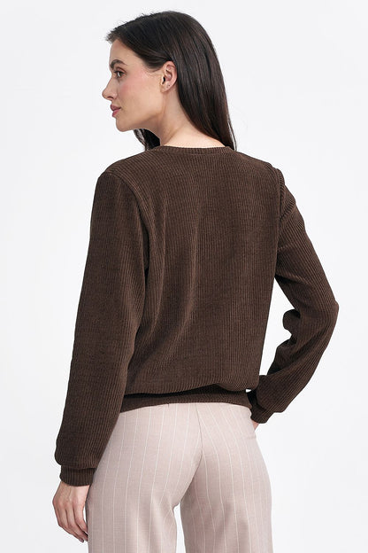 Ribbed Knit Blouse with Classic Round Neckline - Michelle & Kenza Co.