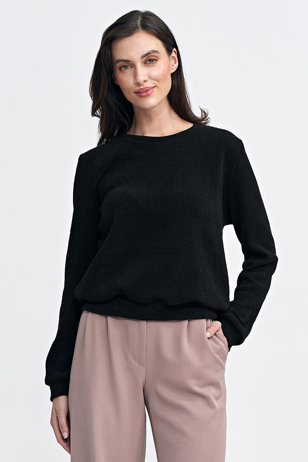 Ribbed Knit Blouse with Classic Round Neckline - Michelle & Kenza Co.