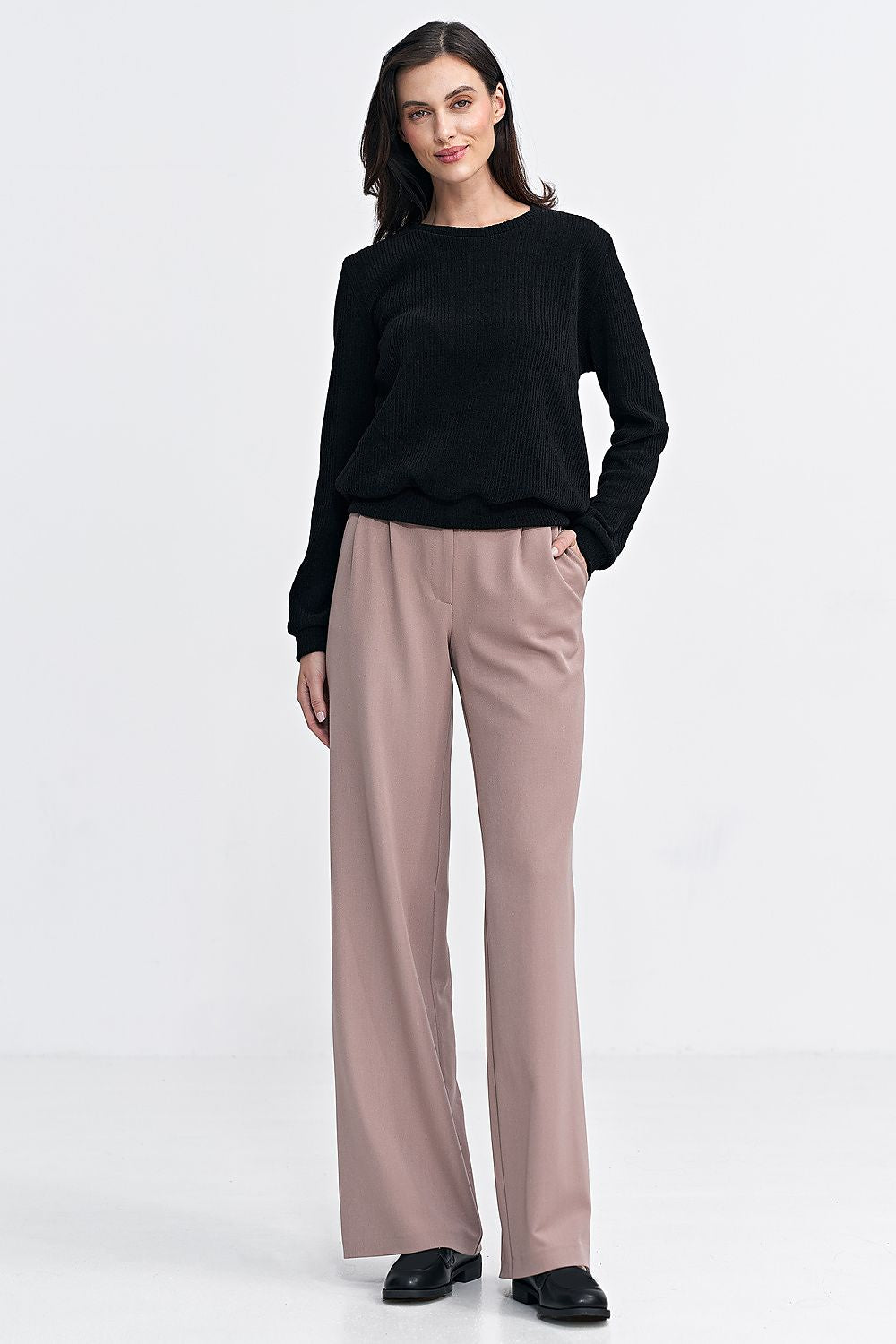 Ribbed Knit Blouse with Classic Round Neckline - Michelle & Kenza Co.