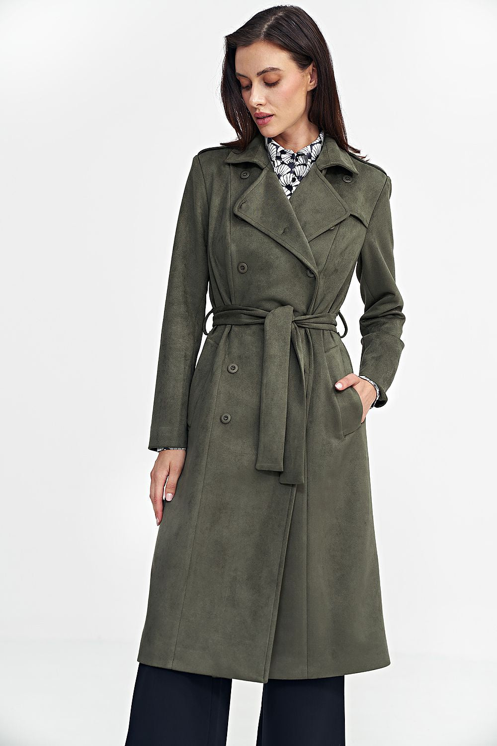 Nubuck Coat with Military-Inspired Detail - Michelle & Kenza Co.