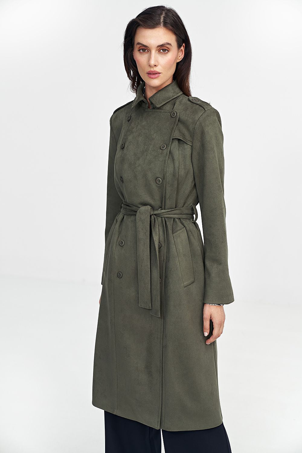 Nubuck Coat with Military-Inspired Detail - Michelle & Kenza Co.