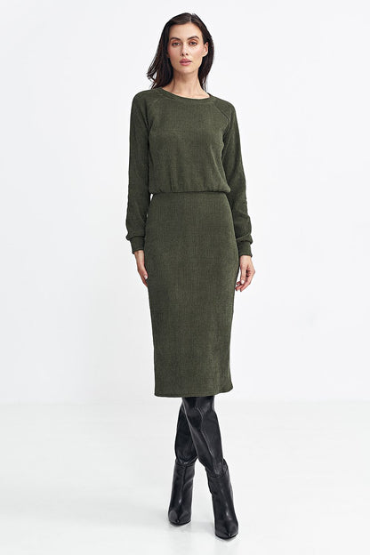 Ribbed Knit Daydress with Ruffle Sleeves - Michelle & Kenza Co.