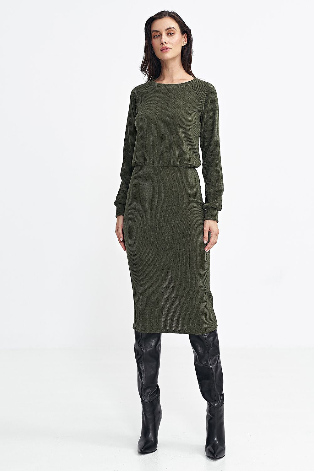 Ribbed Knit Daydress with Ruffle Sleeves - Michelle & Kenza Co.